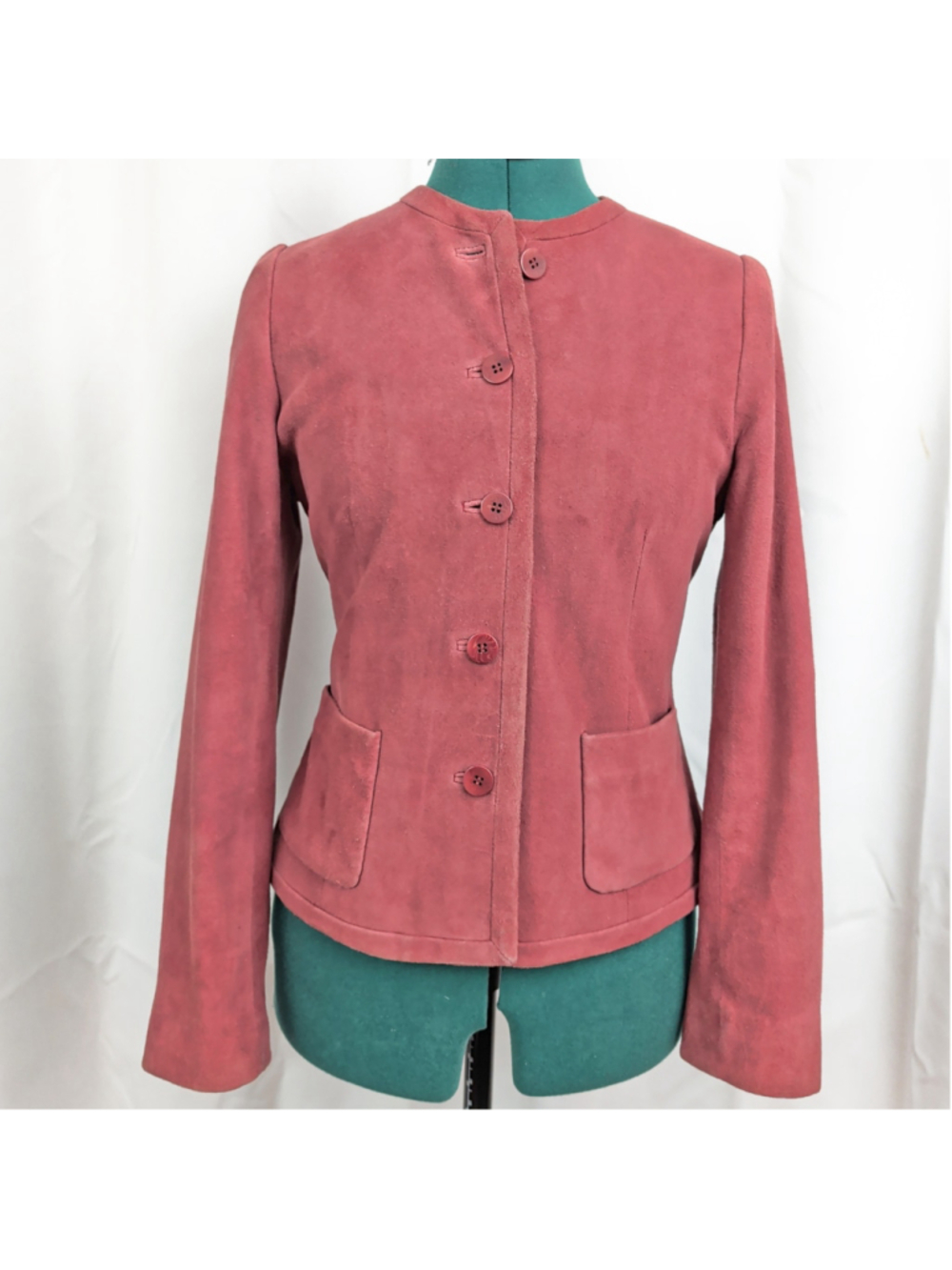 Anne Klein Butt Front Soft Red Leather Suede Jacket Size